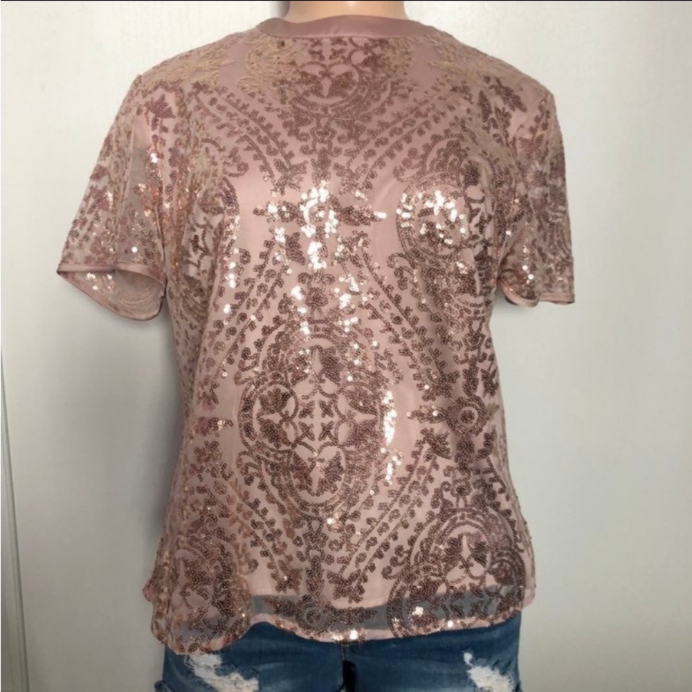 Eva Mendes Rose Gold Sequin Blouse